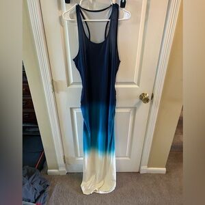 Sleeveless Ombre Maxi Dress in Navy, Teal & Cream